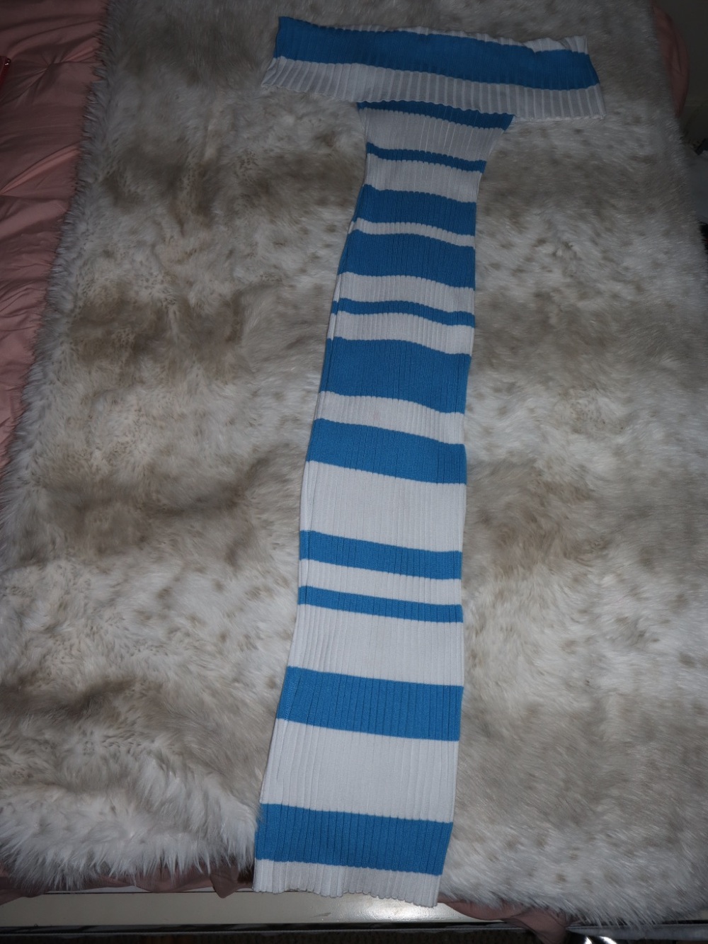 Blue and White Striped off shoulder dress - Picture 4 of 6
